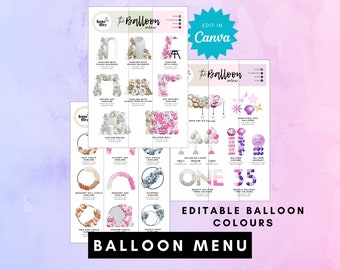 Balloon Menu Template for Balloon Business with editable colour, Editable Balloon Decor Pricing, Balloon Artist, Balloon Garland Price Guide