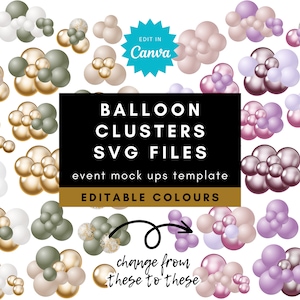 Modello di pacchetto SVG Cluster di palloncini - Digitale - Colori modificabili per mockup di decorazioni, Stilista di eventi per feste Balloon Business, Artista di palloncini