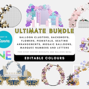 Ultimate Event Mockup Mega Bundle Template, flower, table, chair, balloon arch, backdrop design wedding decor, Event Planner, Balloon Artist