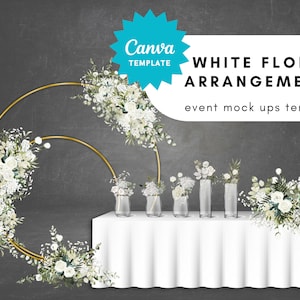 Digital White Floral Arrangements Mockups Template for Event Styling, Wedding Planning, Party Event Decor Business, canva template