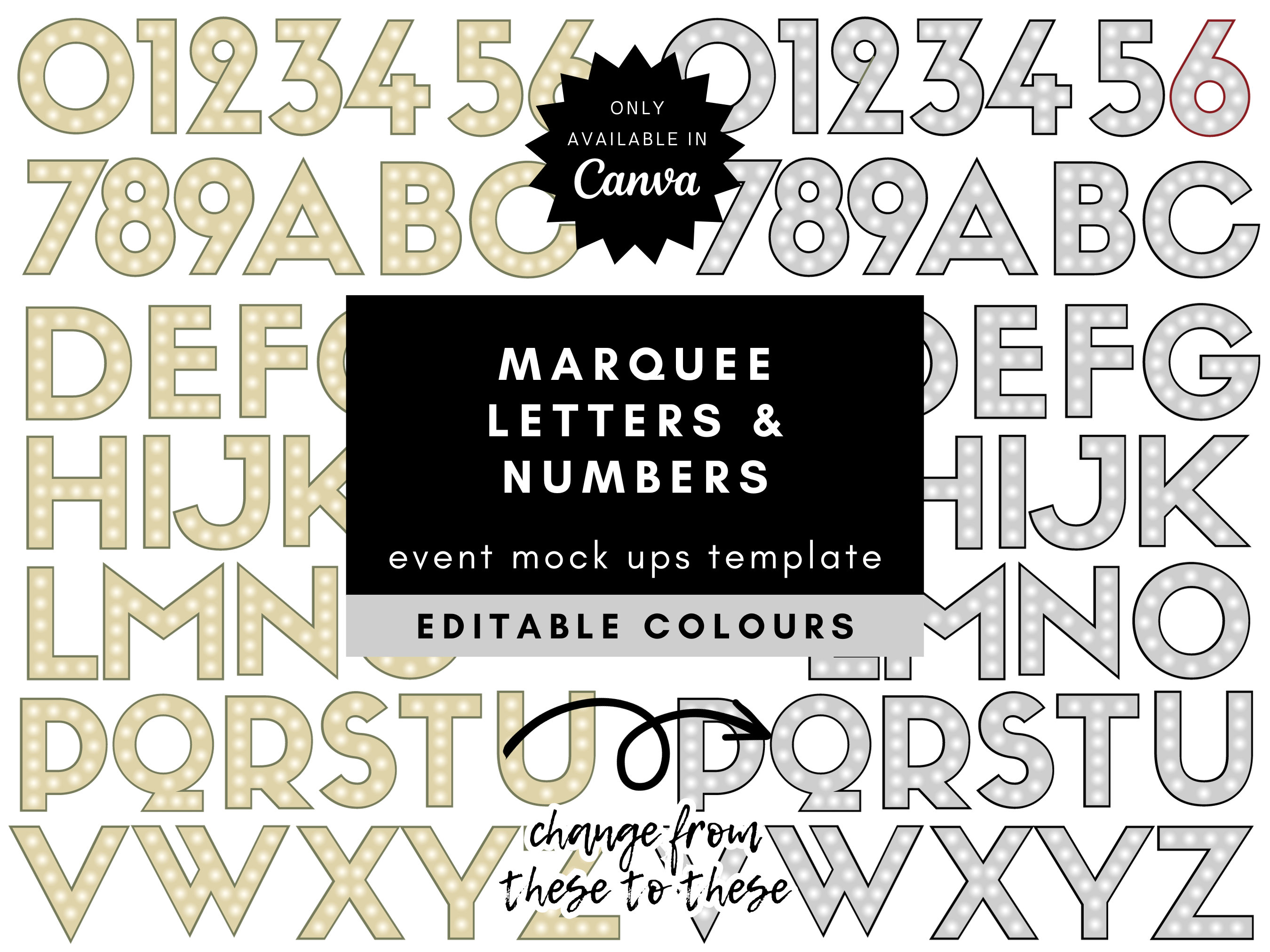Digital Editable Marquee Letters &amp; Numbers Bundle Template for Decor ...