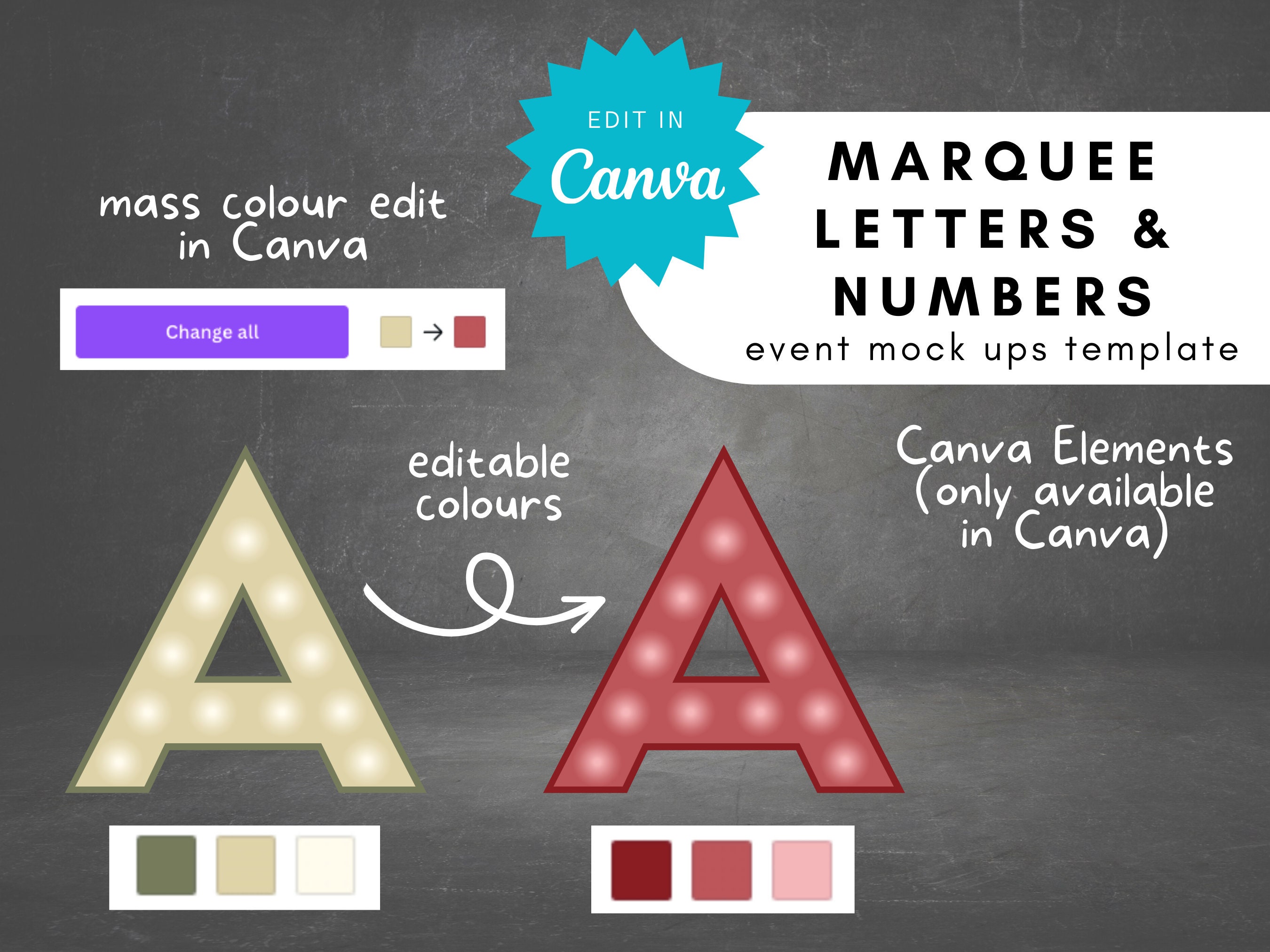 Digital Editable Marquee Letters &amp; Numbers Bundle Template for Decor ...