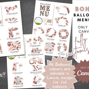 Digital Boho Editable Balloon Menu Canva Template for Balloon Business, Balloon Design Pricing, Balloon Artist, Balloon Garland Price Guide