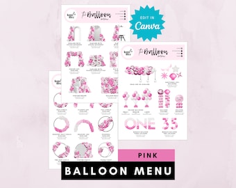 Pink Balloon Menu Template for Balloon Business, Editable Balloon Decor Pricing, Balloon Artist, Balloon Garland Price Guide