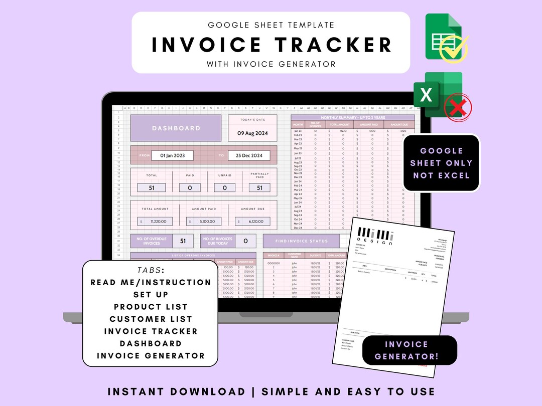 Invoice Tracker Google Sheet Template: Automated Invoice Generator ...