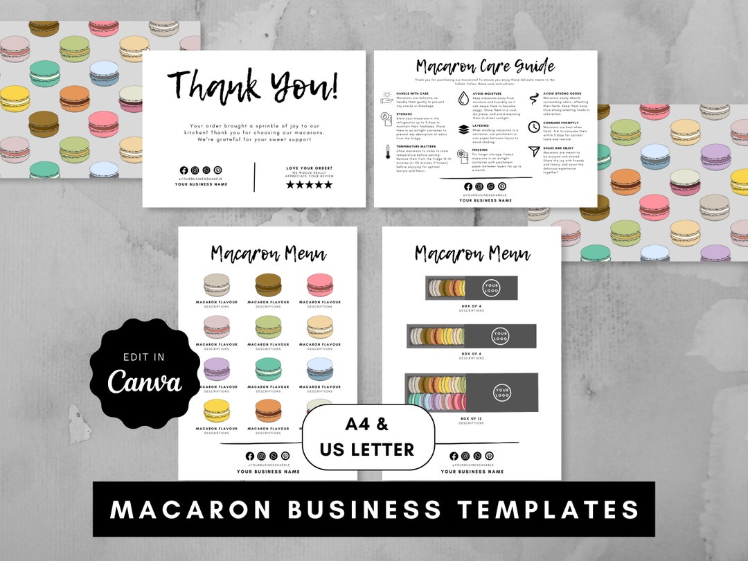 Macaron Business Template Bundle: Menu, Care Guide, Thank You - Main Image