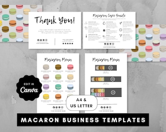 Macaron Business Template Bundle: Menu, Care Guide, Thank You Card (Digital Download)