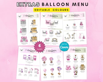 Balloon Menu Template for Balloon Business with editable colour, Editable Balloon Decor Pricing, Balloon Artist, Balloon Garland Price Guide