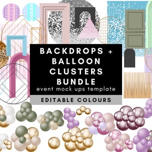 Balloons and backdrops Bundle Template - Digital - Editable colors for Decor Mockups, Party Event Stylist Balloon Business, Balloon Artist