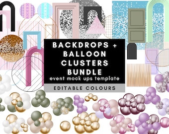 Balloons and backdrops Bundle Template - Digital - Editable colors for Decor Mockups, Party Event Stylist Balloon Business, Balloon Artist