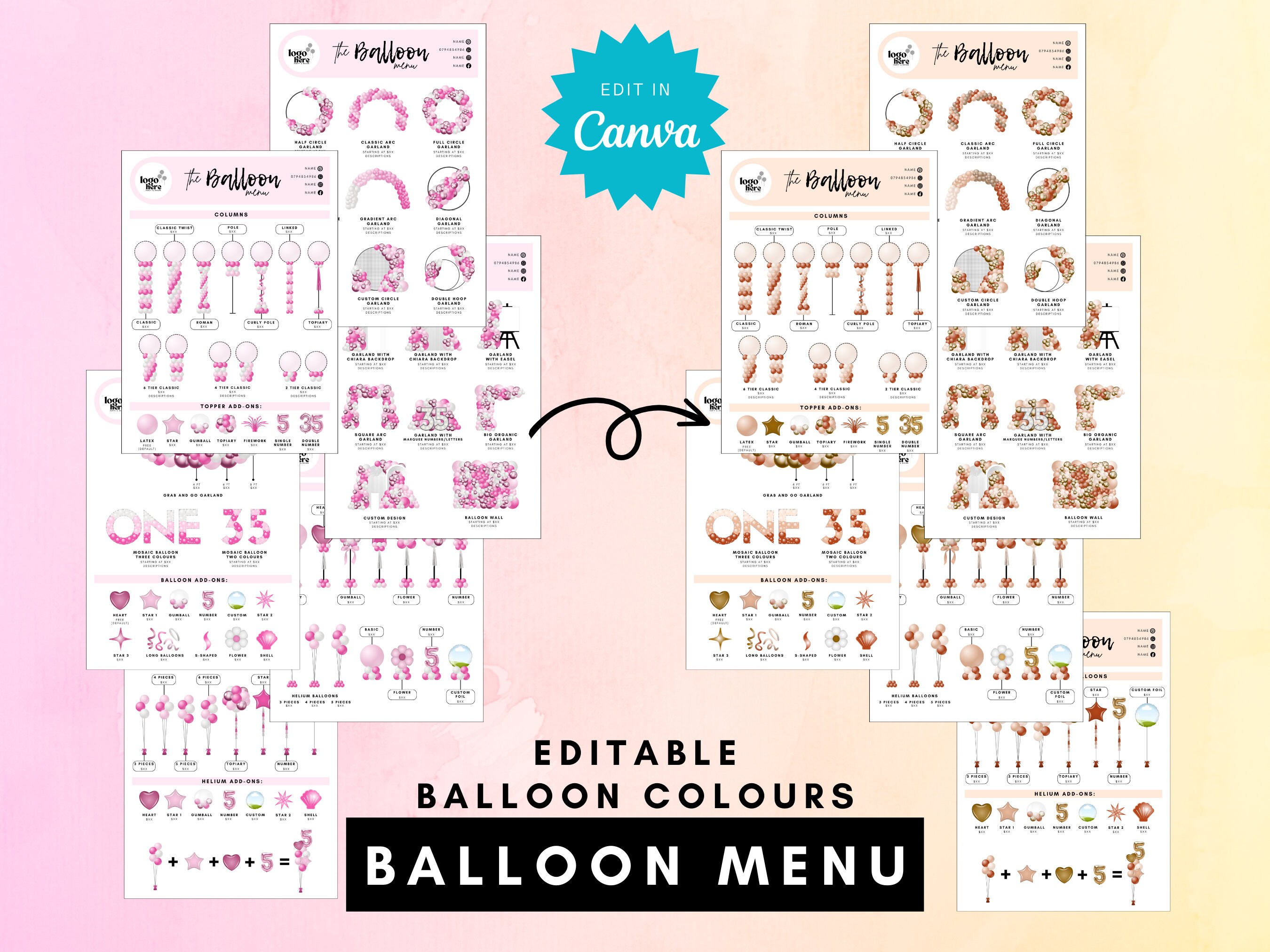 Custom Balloon Menu Editable Balloon Menu Template: Balloon Garland Price Guide (canva ...