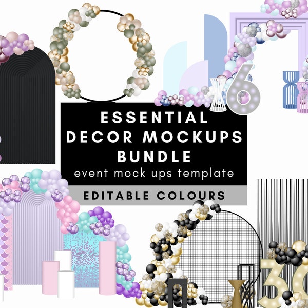 Event Decor Mockups Bundle: Editable Colors, Balloon Artist Template (Digital)