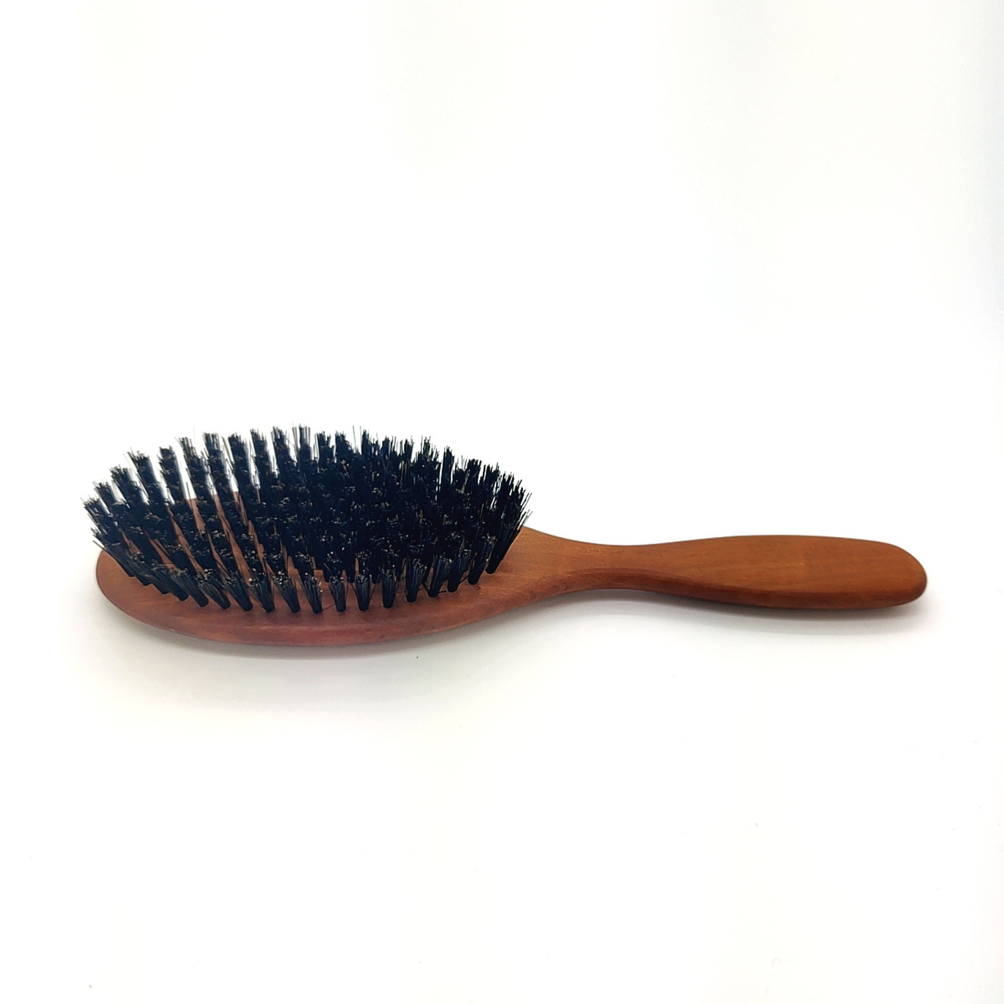 USA Made Natural Color BOAR Hair Brush Wood Handle Stained Beechwood 7.5 Bristle  Soft Medium Styling Beard Dixie Cowboy Q05 