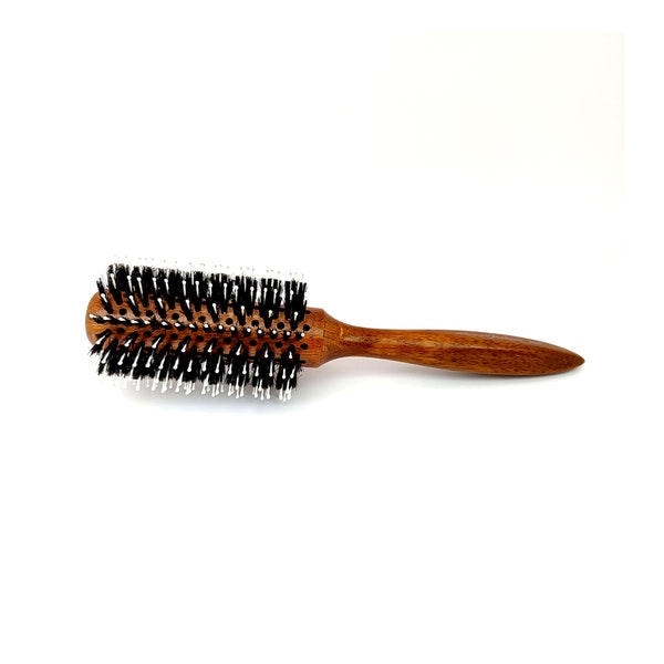 Hairbrush with boar bristles and pimples round hair brush