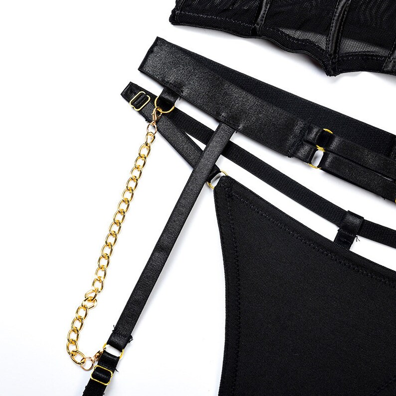 Metal Chain Strap Lingerie Set Black Lace Lingerie Set With Etsy