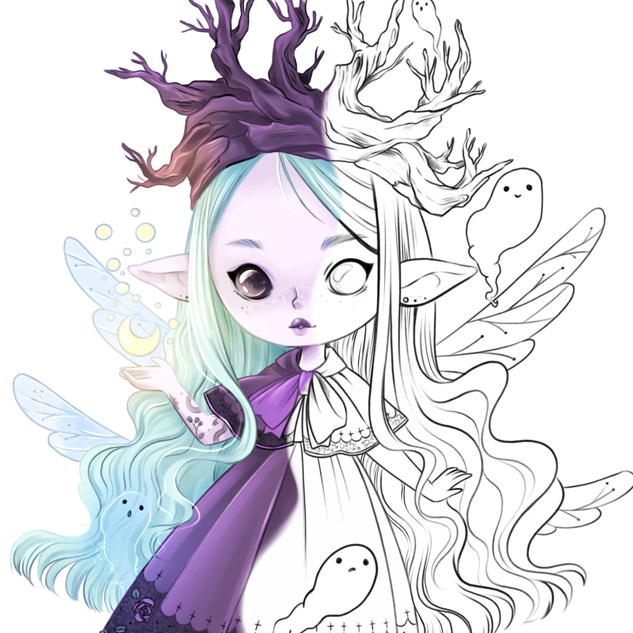 Cute Witch Ghost PRINTABLE COLORING PAGE - Etsy