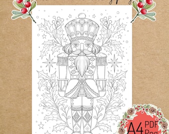 PRINTABLE COLORING PAGE "Christmas Nutcracker" - digital instant download - Hand drawn - Line Art - Pdf Png - A4 size