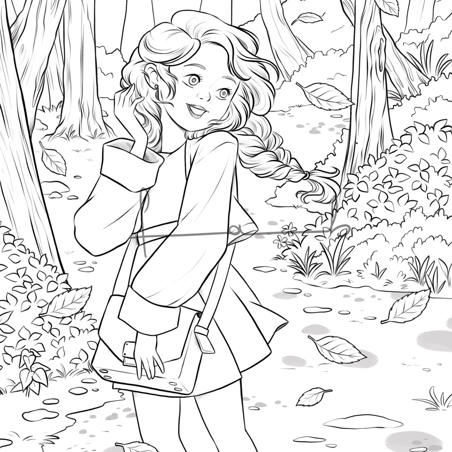 Girl N the Forest PRINTABLE COLORING PAGE - Etsy