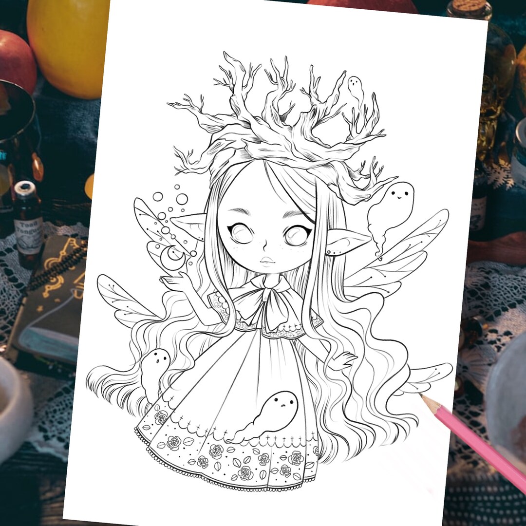 Cute Witch Ghost PRINTABLE COLORING PAGE - Etsy