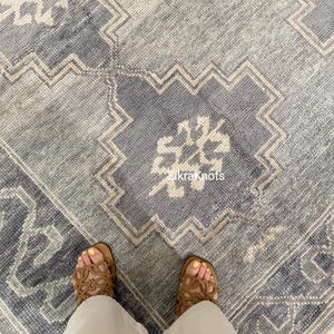 Antique Turkish Oushak Rug, Hand-Knotted Rug, Steel Grey Rug, Area Rug for Boho Decor, Living, Bedroom Rug in 8x10 9x12 10x14 Custom Size