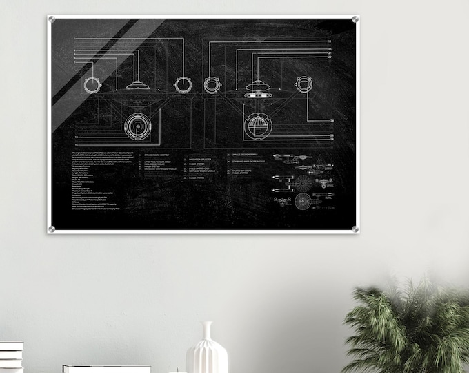 Star Trek NCC-1701 Forward & Aft View Schematic Acrylic Print - Sci-Fi Wall Art
