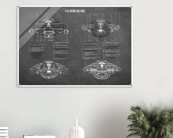Star Trek USS Voyager Schematic Acrylic Print – Sci-Fi Fan Gift
