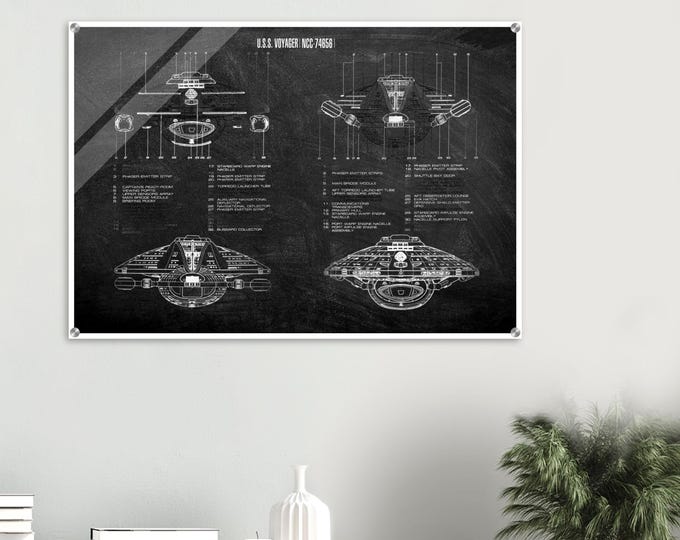 Star Trek USS Voyager Schematic Acrylic Art Print - Sci-Fi Decor