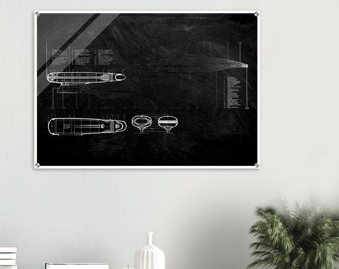 USS Enterprise NCC 1701-D Schematic Acrylic Print: Star Trek Fan Art