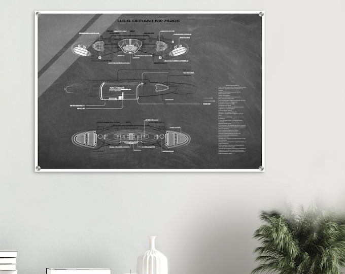 Star Trek USS Defiant Schematic – Acrylic Print, Sci-Fi Wall Art