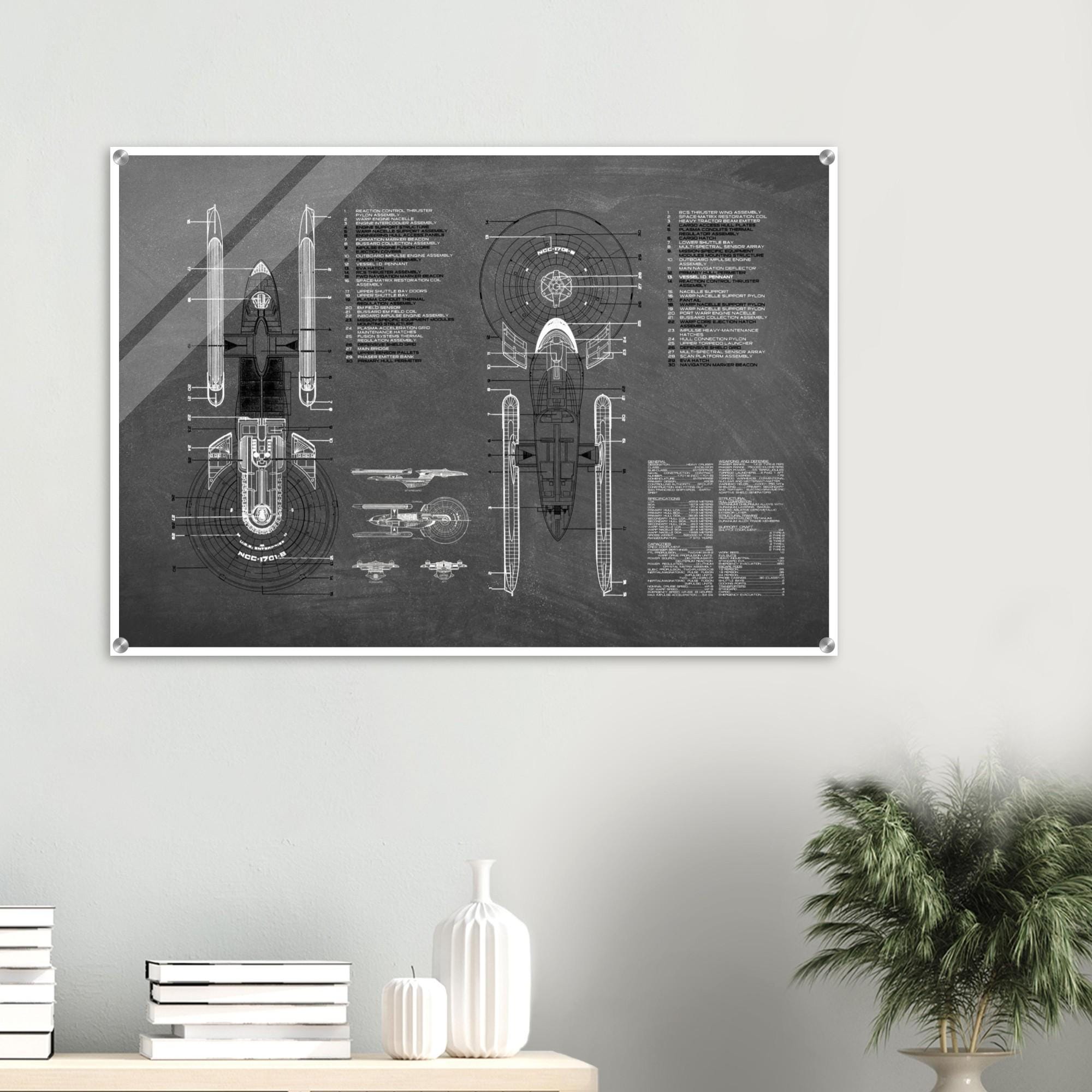Enterprise NCC 1701-B Ventral & Dorsal View Schematics Acrylic Print - Modern Wall Art Decor