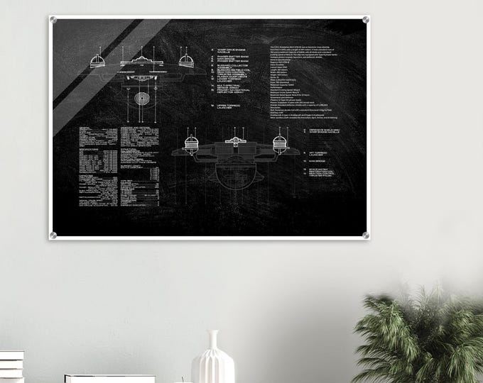 Enterprise NCC 1701 B Forward & Aft View Schematics Acrylic Print - Modern Wall Art Decor