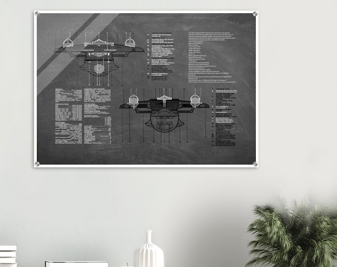 Enterprise NCC 1701 B Forward & Aft View Schematics Acrylic Print - Modern Wall Art Decor