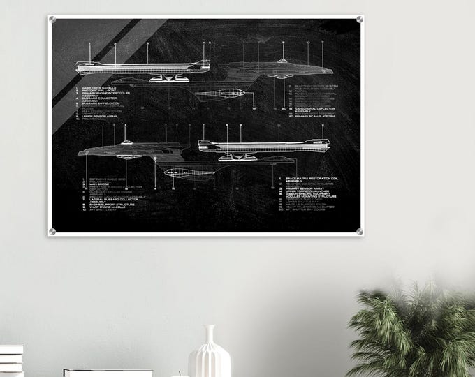 Enterprise NCC 1701 B Port & Starboard View Schematics Acrylic Print - Modern Wall Art Decor