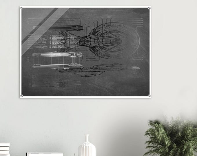 Star Trek USS Enterprise NCC 1701-E Starboard & Overhead View Acrylic Print - Schematic Design for Fans