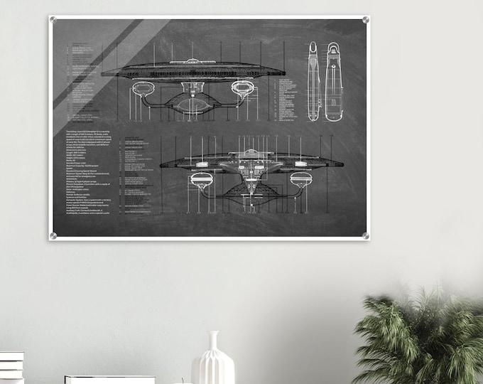 Star Trek USS Enterprise Forward & Aft View Blueprint – Acrylic Wall Art, Gift for Trekkies