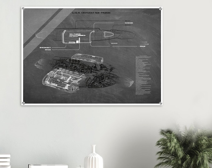 Star Trek USS Defiant Schematic Acrylic Print - Sci-Fi Fan Art