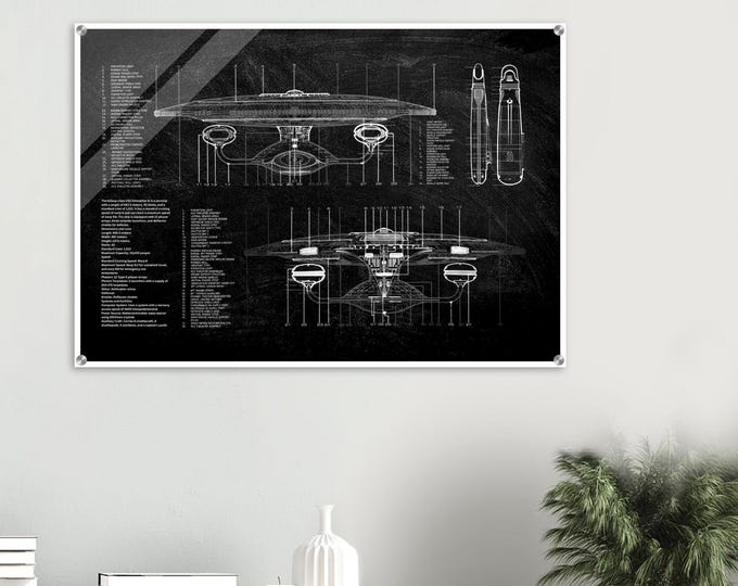 Star Trek USS Enterprise Forward & Aft View Blueprint – Acrylic Wall Art, Gift for Trekkies