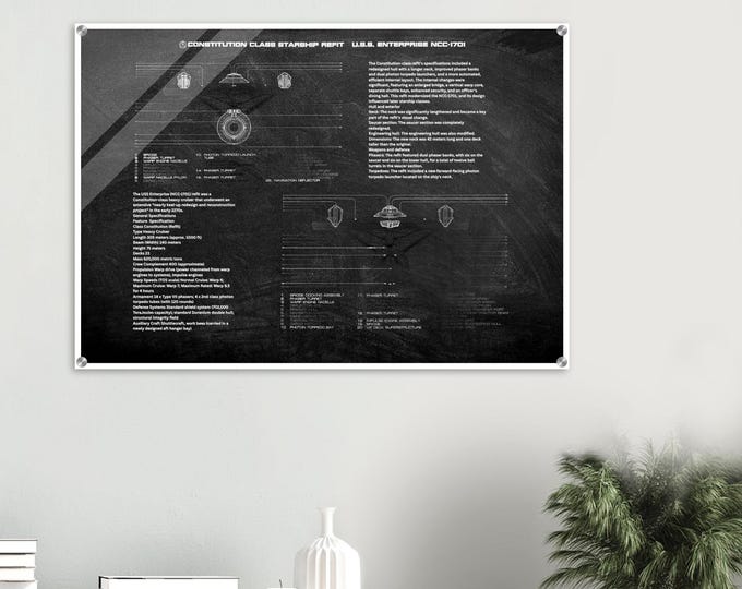 NCC 1701 Refit Acrylic Print – Star Trek Starship Schematic Wall Art