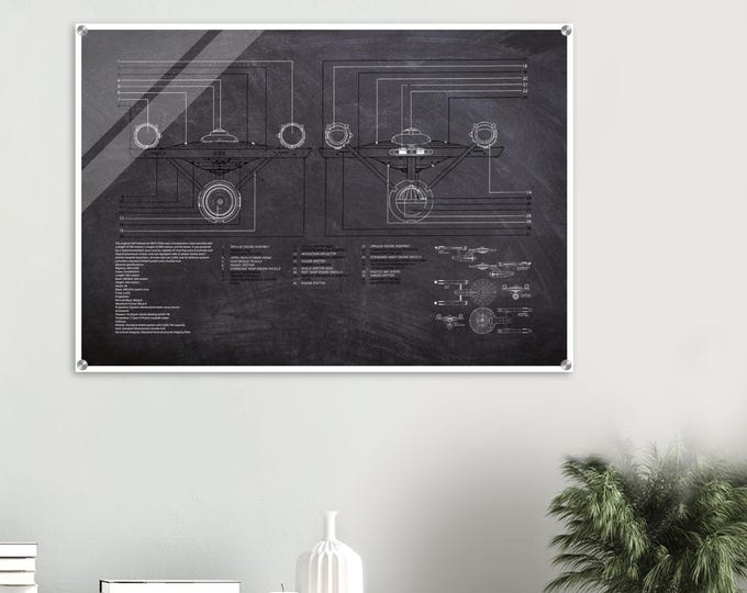 Star Trek NCC-1701 Forward & Aft View Schematic Acrylic Print - Sci-Fi Wall Art
