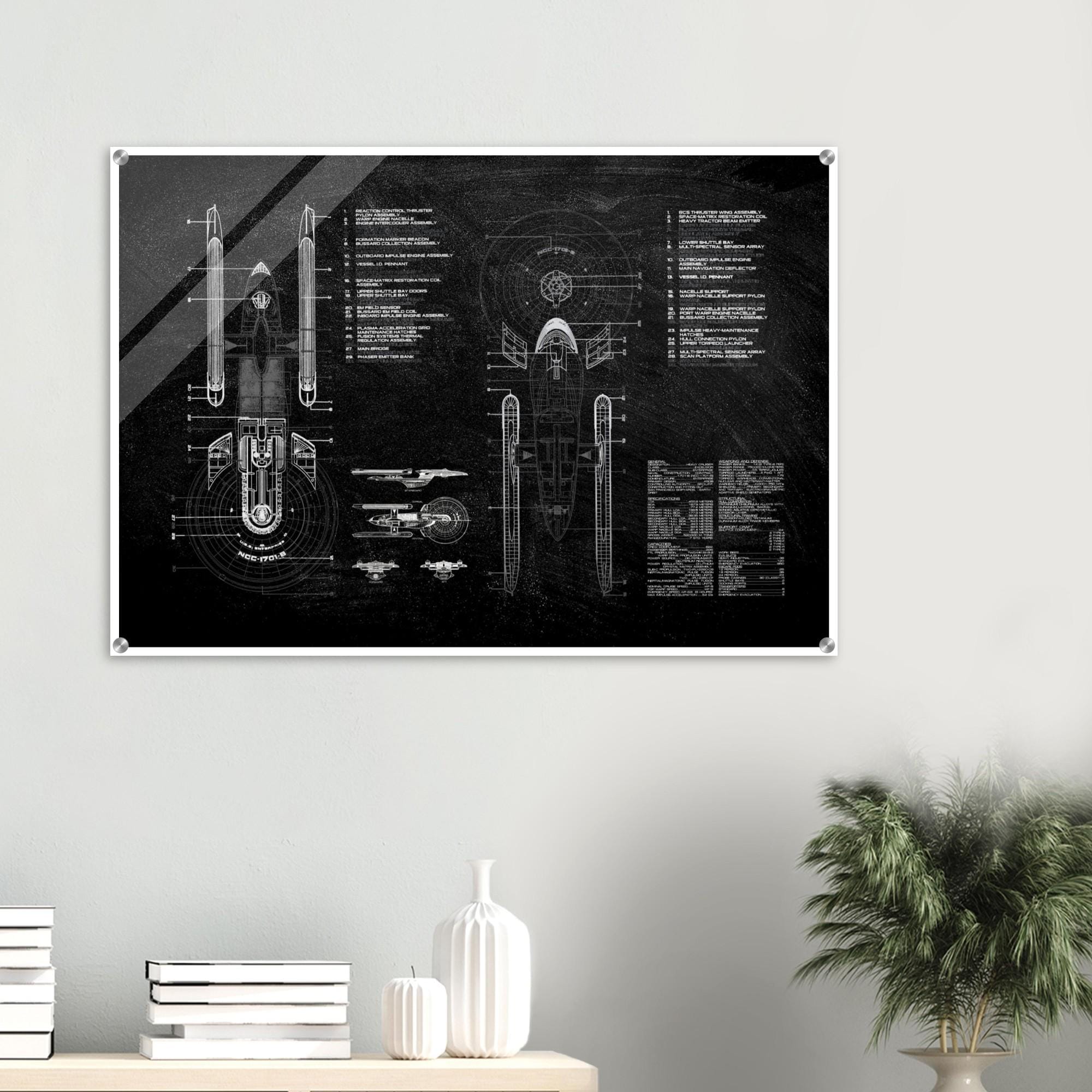 Enterprise NCC 1701-B Ventral & Dorsal View Schematics Acrylic Print - Modern Wall Art Decor