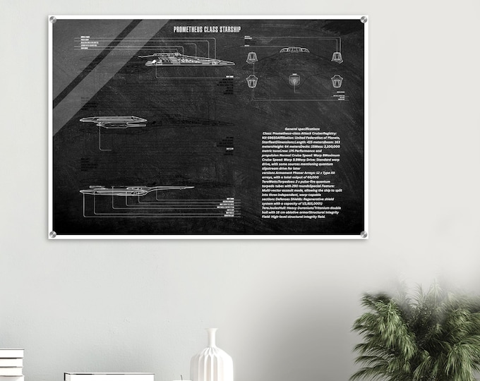 Star Trek USS Prometheus NX-59650 Acrylic Print - Starship Overhead Schematic
