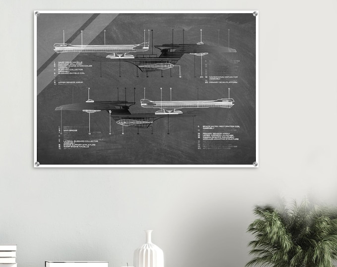 Enterprise NCC 1701 B Port & Starboard View Schematics Acrylic Print - Modern Wall Art Decor