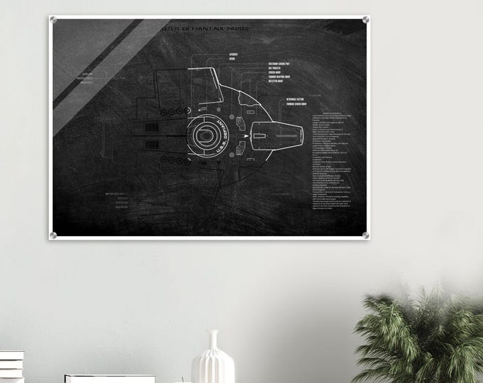 Star Trek USS Defiant Schematic Acrylic Print - Sci-Fi Art Gift