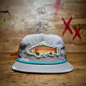 Hand Painted Trout Hat: Upcycled  Patch, Distressed Style