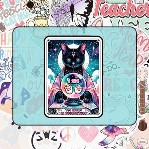 May include: A black cat with a third eye sits in a mystical pose, holding a crystal ball with the words "I See Toe Beans In Your Future". The background is a starry night sky with a crescent moon.