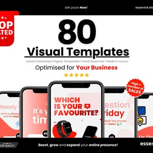 Pack of 80 red Instagram engagement story templates for product-based small businesses, IG template resources for small business owners.