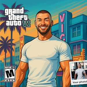 Grand theft auto portrait, personalized game, gta portrait, video game portrait, personalisiert, custom with photo, cartoon portrait