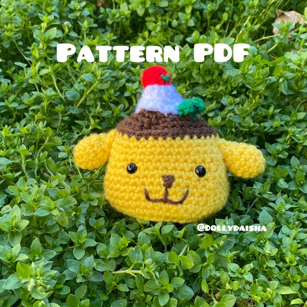 CROCHET PATTERN- Japanese yellow dog character , yellow pudding dog plushie