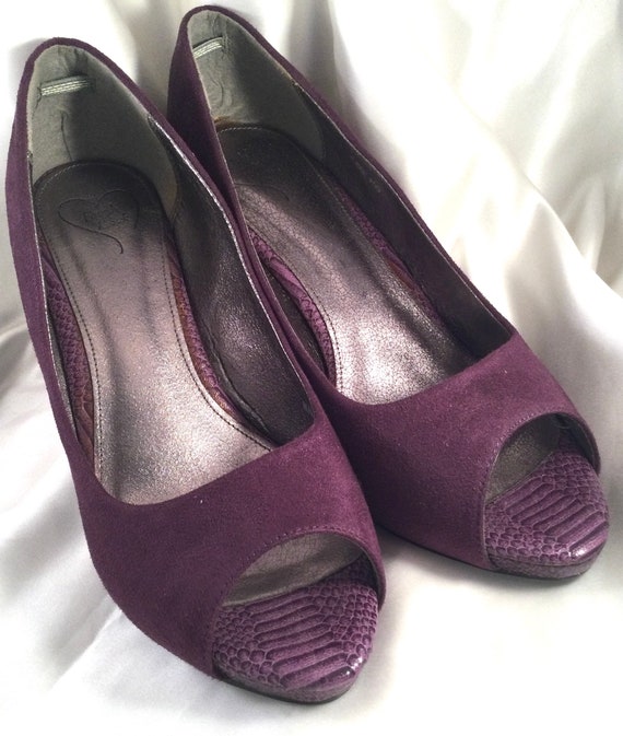 Vintage brushed purple velvet dress heels pumps sh