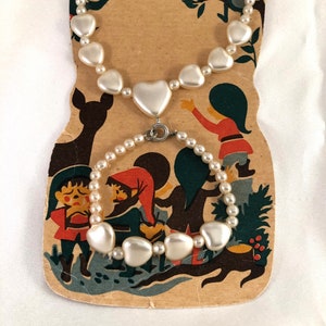 Vintage Schmuck Perlen Herz Halskette und Armband Set original Verkaufskarte für Mädchen Schneewittchen Sieben Zwerge Märchen Schmuck Kostüm